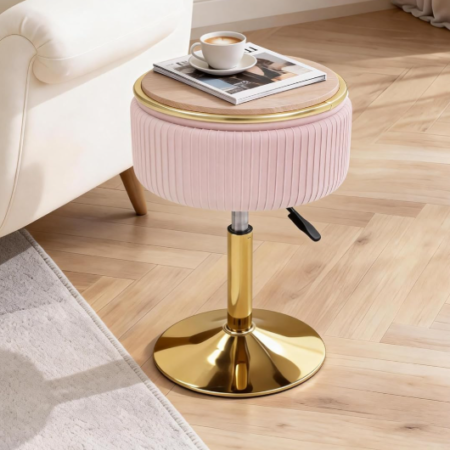 Swivel Vanity Stool With Storage And Gold Base